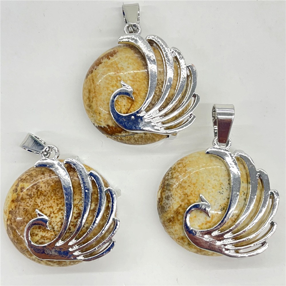 10pcs Mixed Natural Stone Round Peacock Pendants Healing DIY Jewelry Making