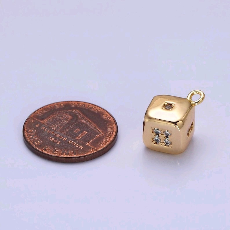 16k Gold Filled Small Micro Pave CZ Lucky Dice Charm, Mini Cubic Zirconia Add-on