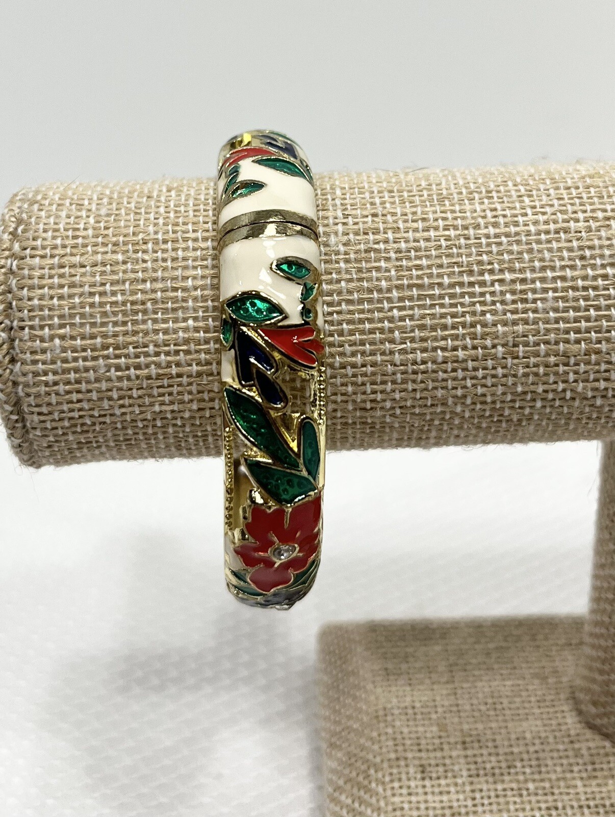 Holiday Bangle Enamel Bracelet Floral Christmas Red Green Blue White and Gold