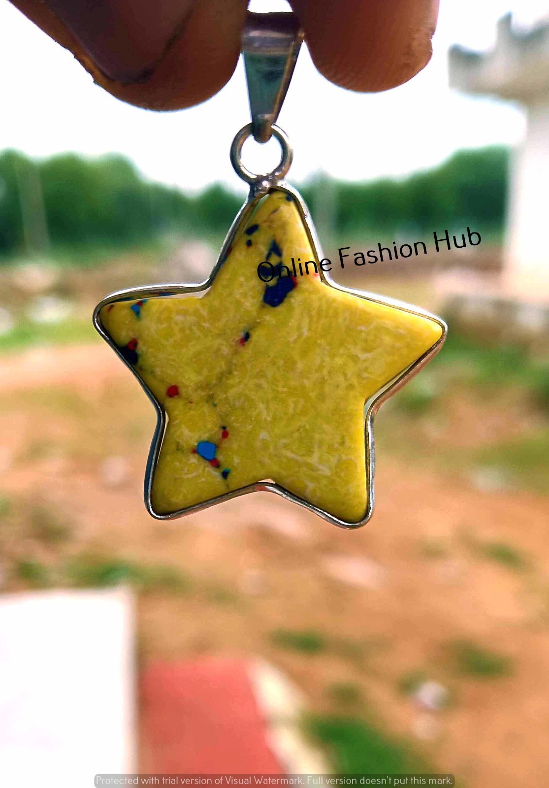 Yellow Star Pendant Mosaic Jasper stone 925 Sterling Silver Plated Gift for Her