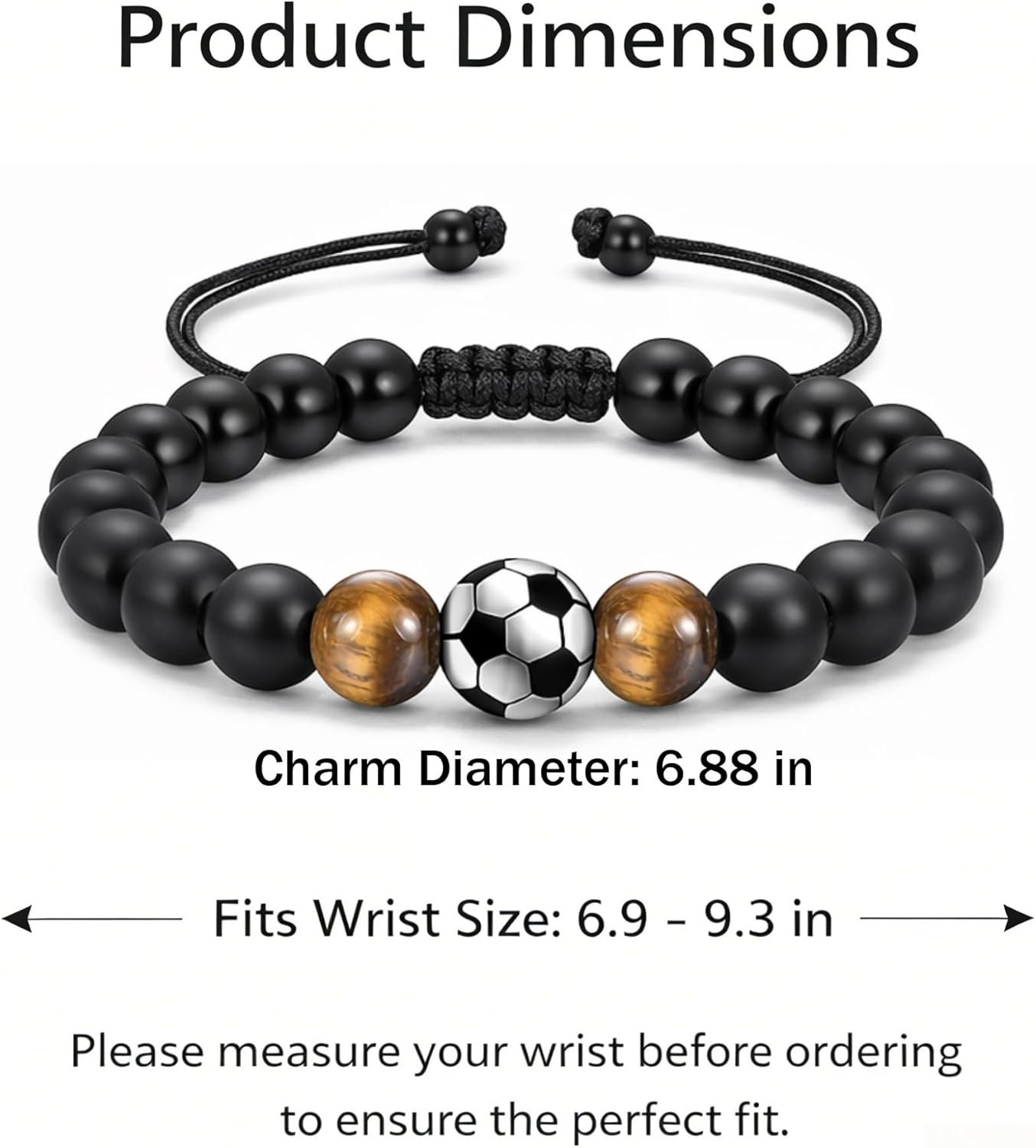 World Cup 2026 Soccer Bracelet for Men, Adjustable Beaded Rope & Leather Soccer