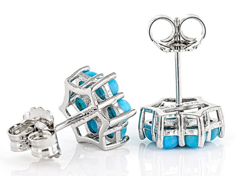 Blue Sleeping Beauty Turquoise Rhodium Over Silver Stud Earrings 0.01ctw New