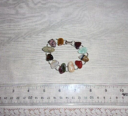 Polished Mixed Stone Variety on Metal Bracelet