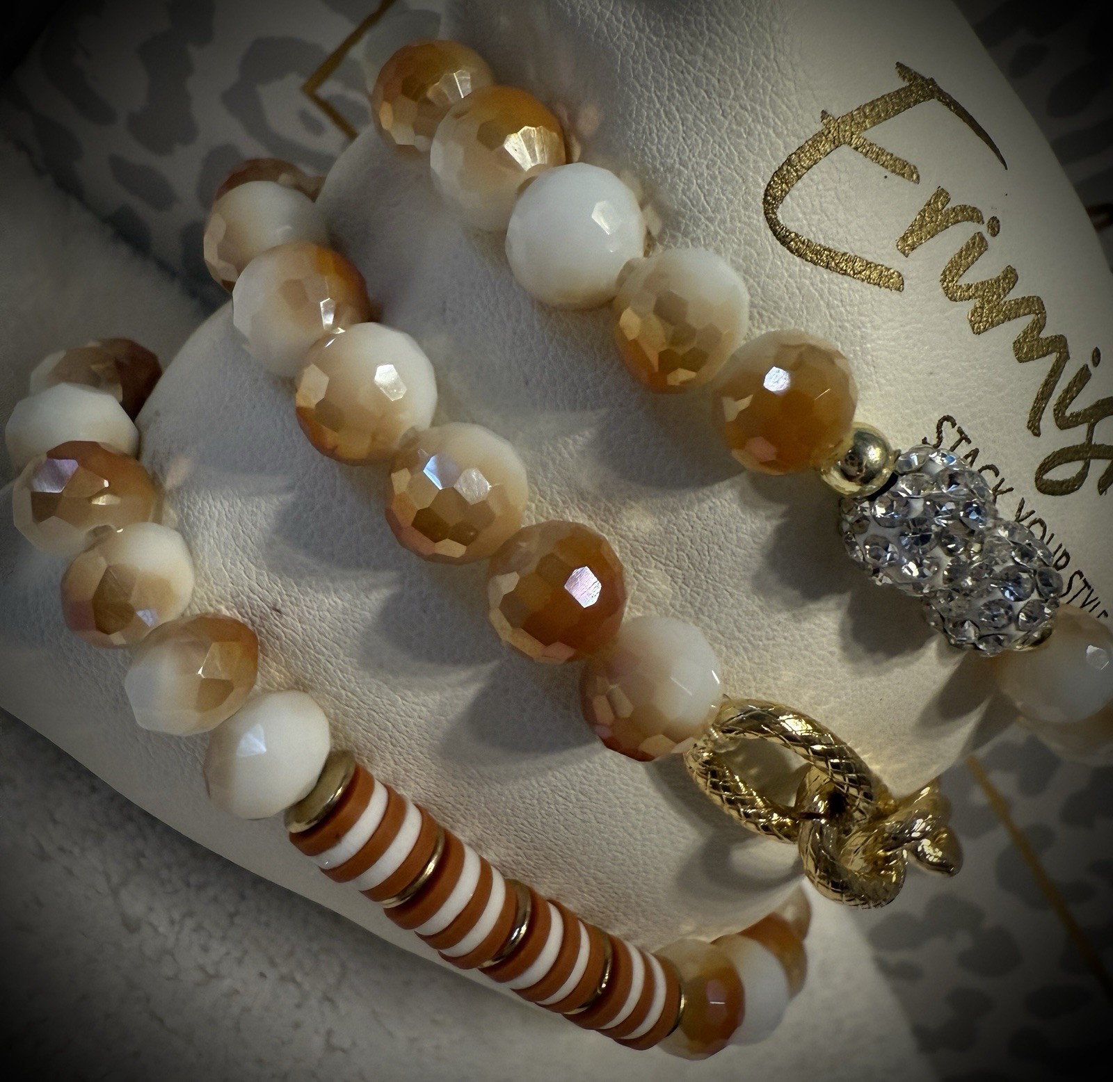 New ERIMISH Bracelets- 3 Pc – Caramel, White & Gold-CHOICE OF STYLE #1, #2 or #3