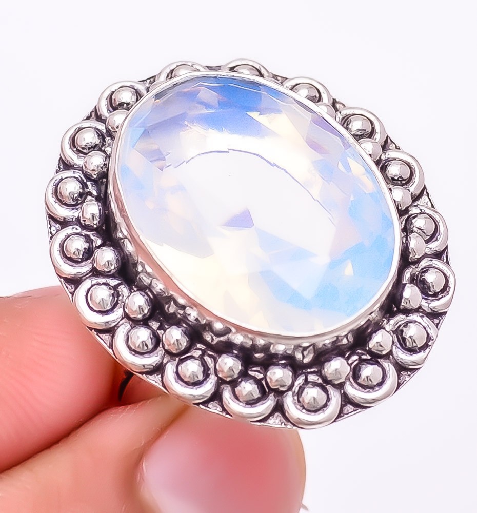 Milky Opal Gemstone 925 Silver Plated Jewelry Ring s.7.5 F2553