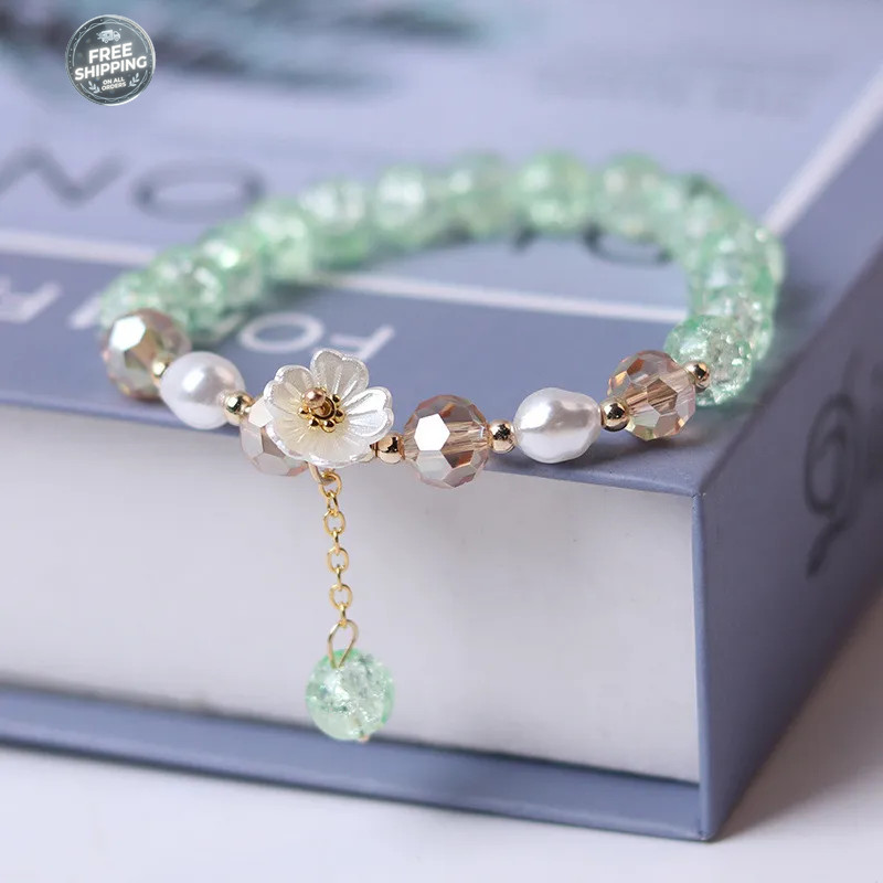 Sweet Vintage Pearl Lily Tulip Flower Bracelet for Women Fashion Cute
