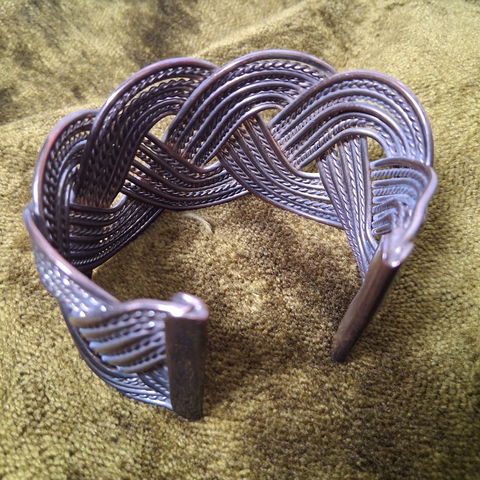 Braided Metal Cuff Bracelet Slip On Chunky Metal Jewelry Coil Boho 2″ Wide
