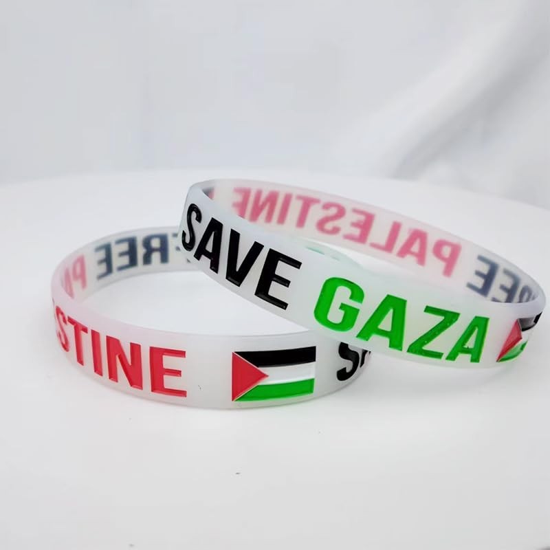 Free Palestine Bracelets Silicone Gaza Flag 2PCS Whit+Black