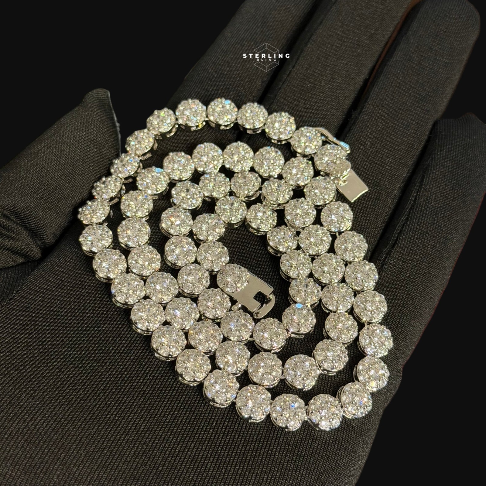 7mm CZ Flower Cluster Tennis Honeycomb Necklace 14K Gold Plated Gold Silver