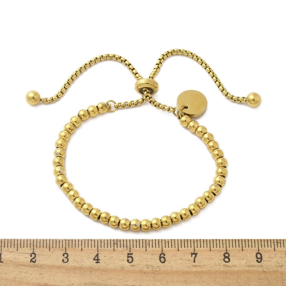14K Gold Plated Stainless Steel Slider Bracelet Bead Beaded Adjustable T11