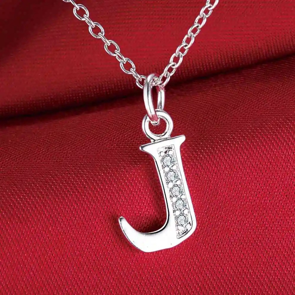 925 Sterling Silver Initial A-Z Letter Pendant Necklace CZ Personalized 18″ N162