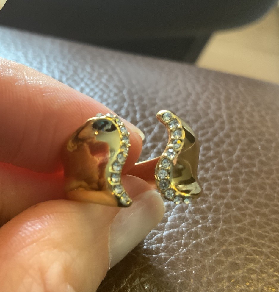Sculptural Gold Ring Open 7 6 CZ Boho Sz Art Deco Nouveau Boho VTG Wave Crystal