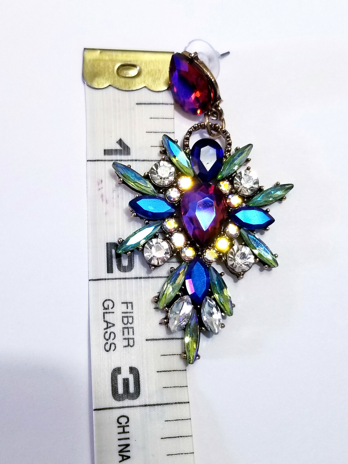 Chandelier Earrings Purple Rhinestone Crystal 2.8 in