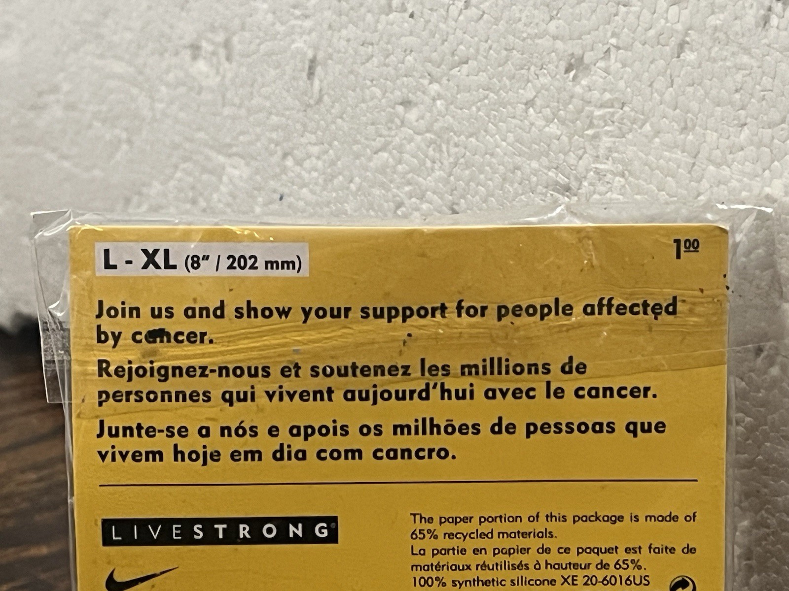 Nike LiveSTRONG Authentic Wristband Bracelet NEW Size L-XL 8″/202mm Collectible