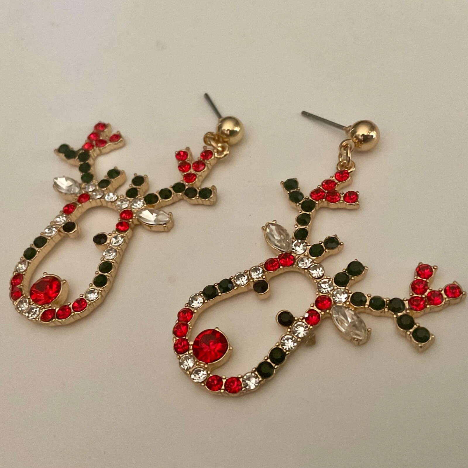 Reindeer Dangle Earrings Christmas Multicolor Rhinestone Rudolf Bijoux Bar