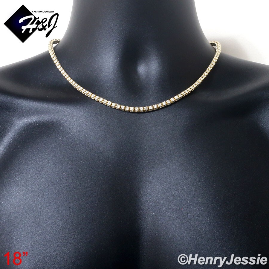 18″-24″MEN 925 STERLING SILVER 4MM GOLD PLATED 2-TONE ICE LINK NECKLACE*GN23