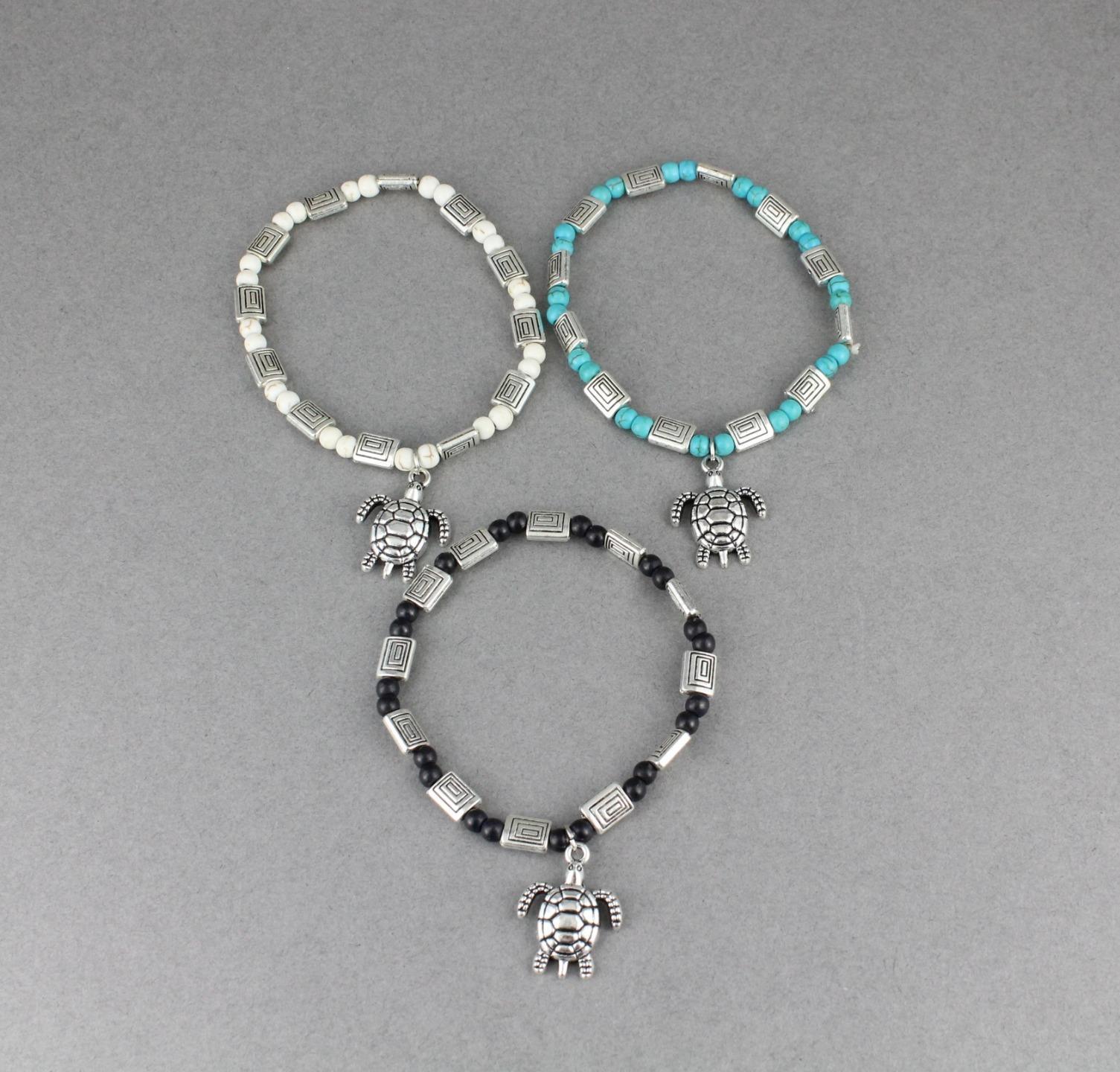 turtle charm bracelet stretch Cream Silver stretchy beaded bracelet tortoise