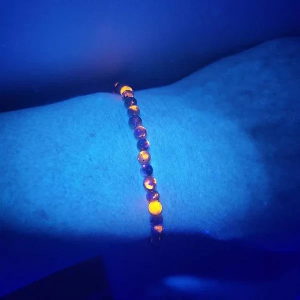 Genuine Yooperlite 4mm Bead Bracelet Minimalist UV Glowing Crystal Layering Gift