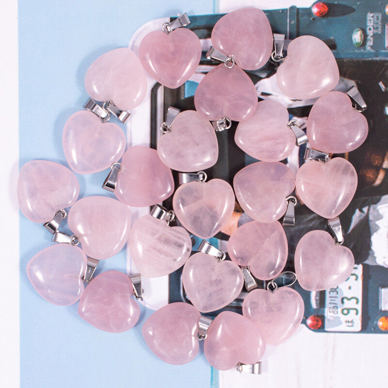 Natural rose quartz stone heart pendant Healing Pink Crystal Reiki Pendants 50pc