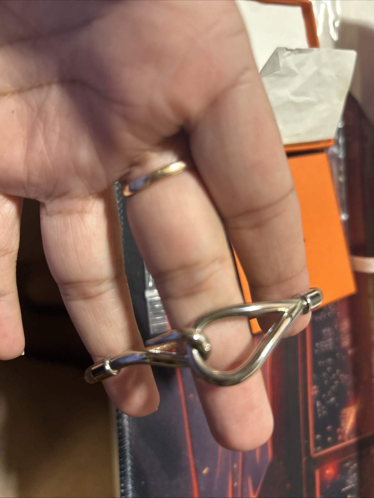 Authentic Hermes Hook Leather Bracelet Brown Wrap Silver Hook Clasp