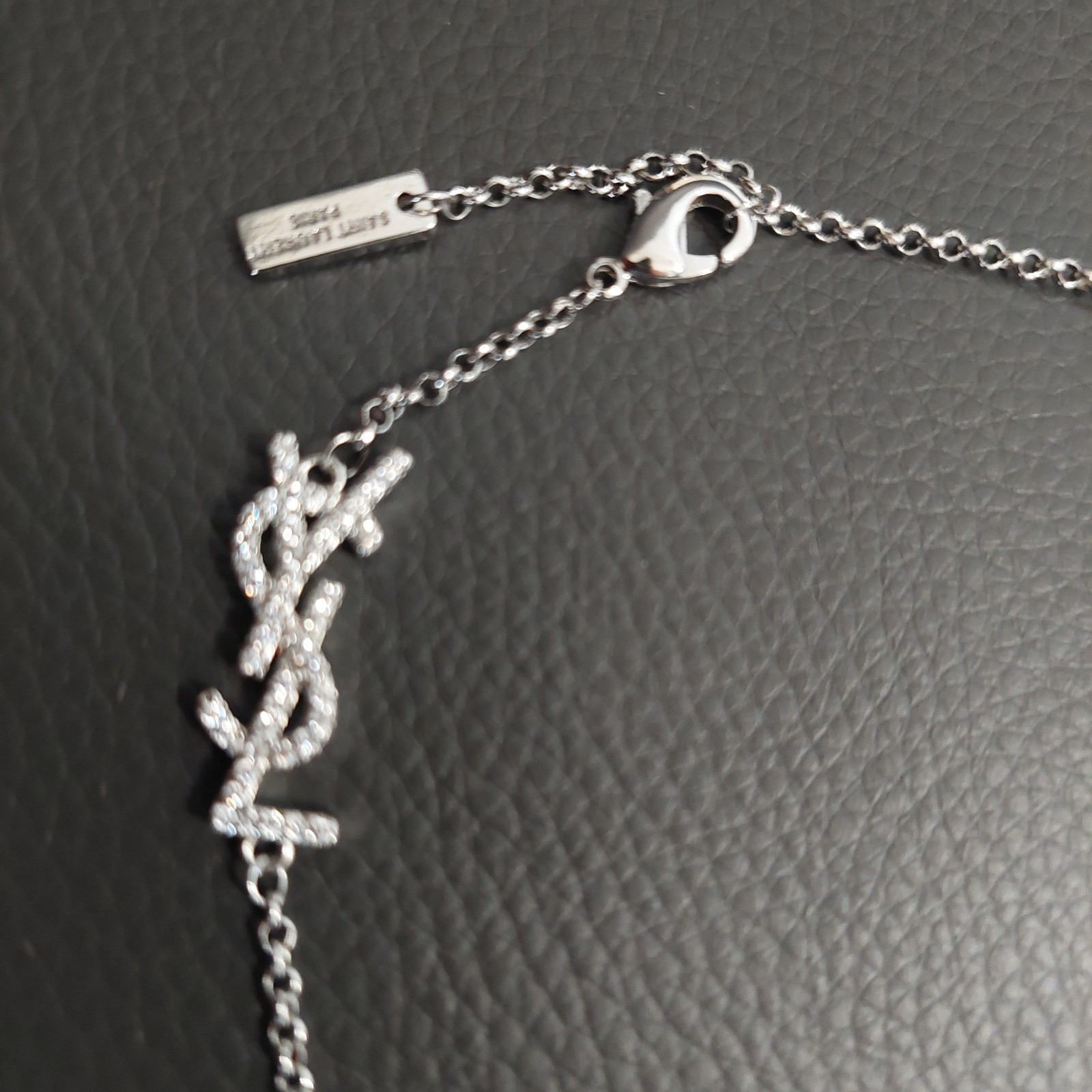 Auth. Yves Saint Laurent Signature YSL Logo Choker Crystal Studded Necklace