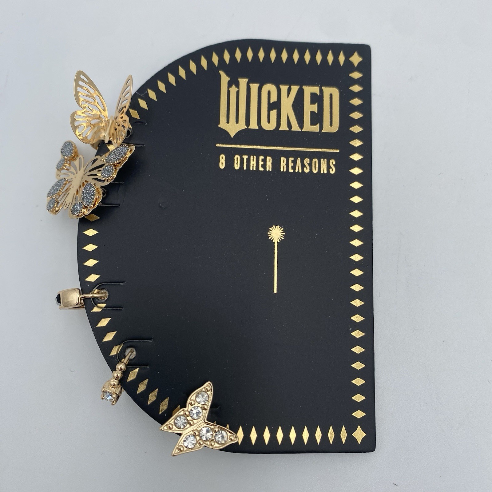 Wicked 8 Other Reasons Revolve Earrings & Ear Cuffs Set Butterfly Gold CZ Stones