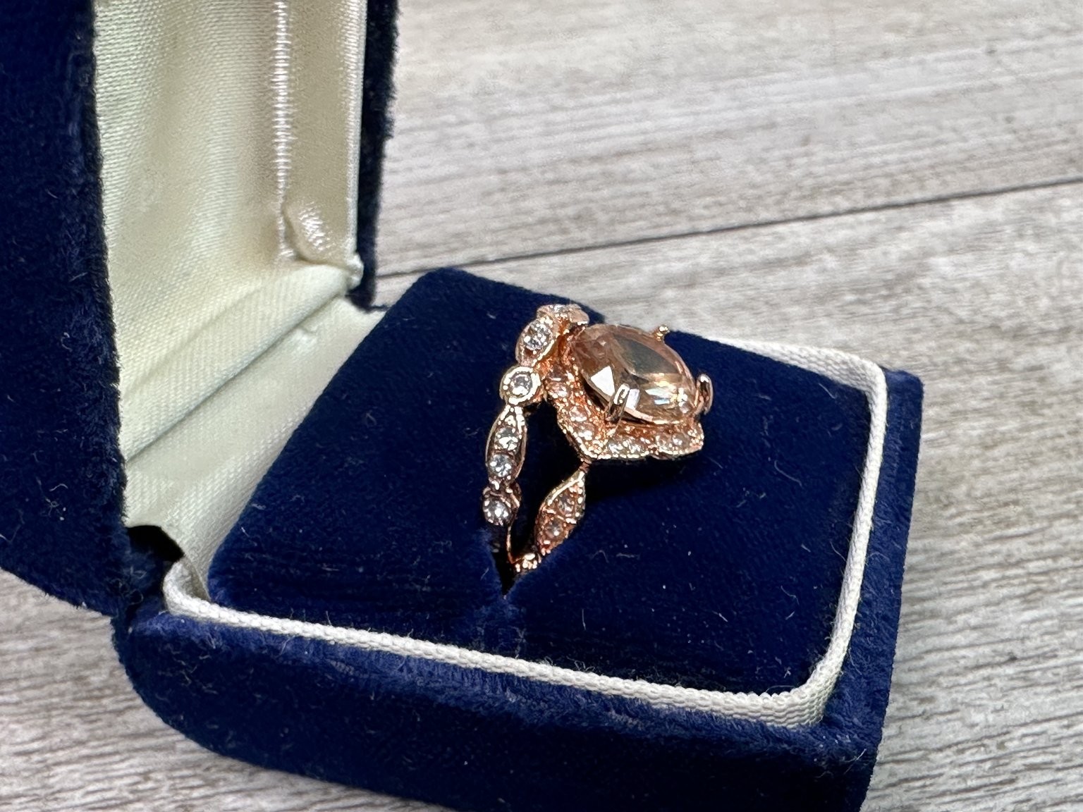 Rose Gold Tone Cushion Cut Halo Ring Set Size US 5 Champagne CZ