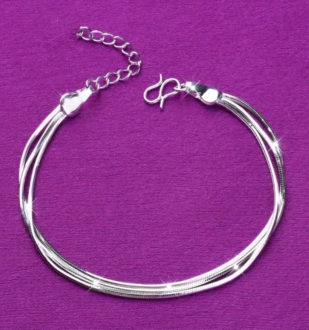Silvery bracelet Three Layer Snake Chain Anklet Fashion Jewelry