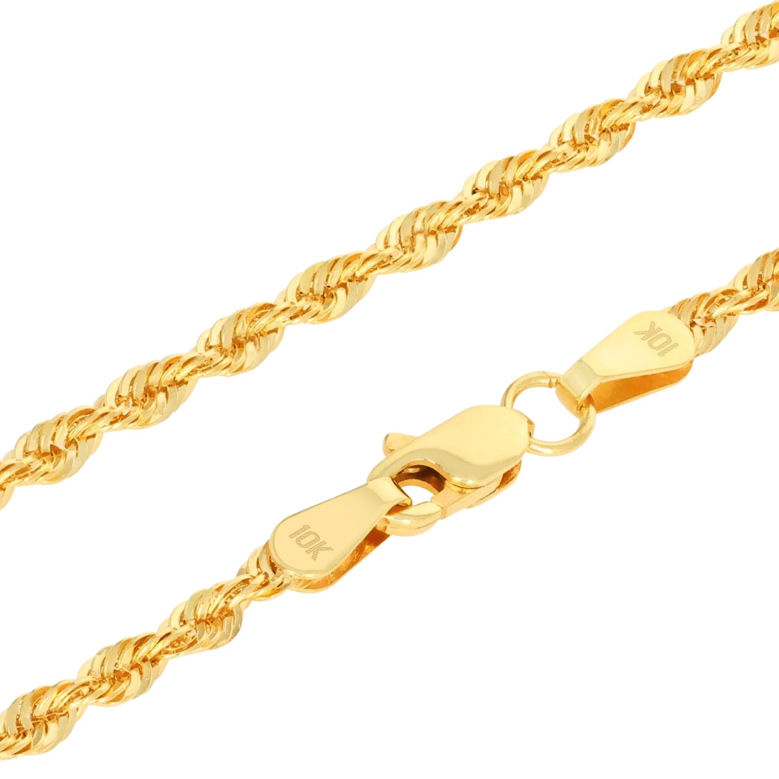 10K Yellow Gold 2.5mm Rope Chain Laser Diamond Cut Necklace Mens Womens 16″- 30″