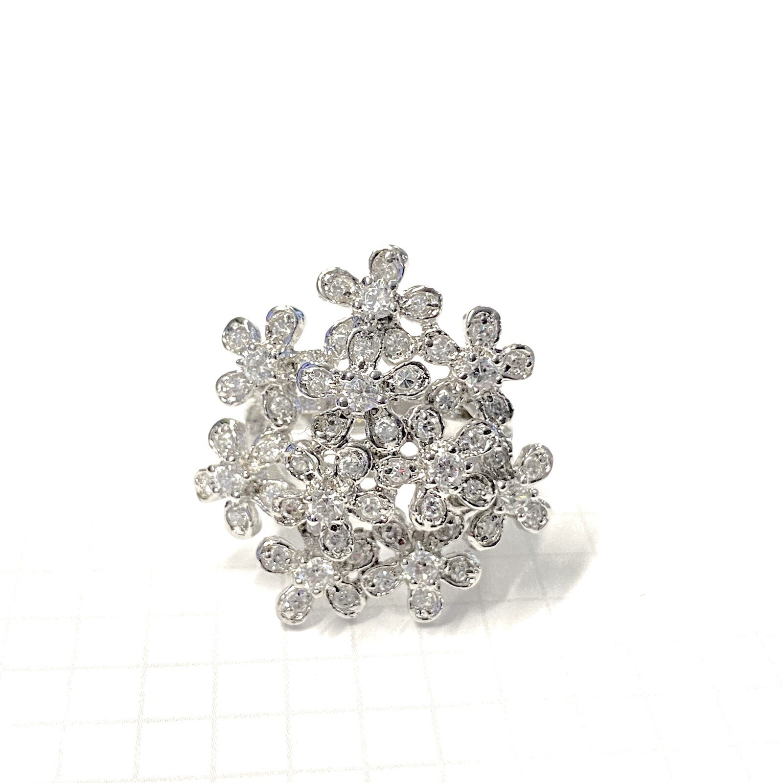 (SIZE 6,7,8,9) Large FLOWERS CLUSTER RING CZ Stones .925 STERLING SILVER