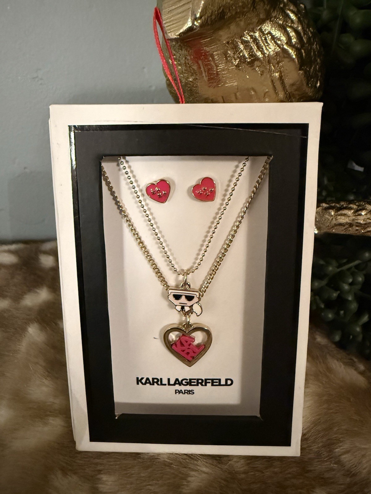 Karl Lagerfeld Paris Logo Necklace and Earrings Set NEW