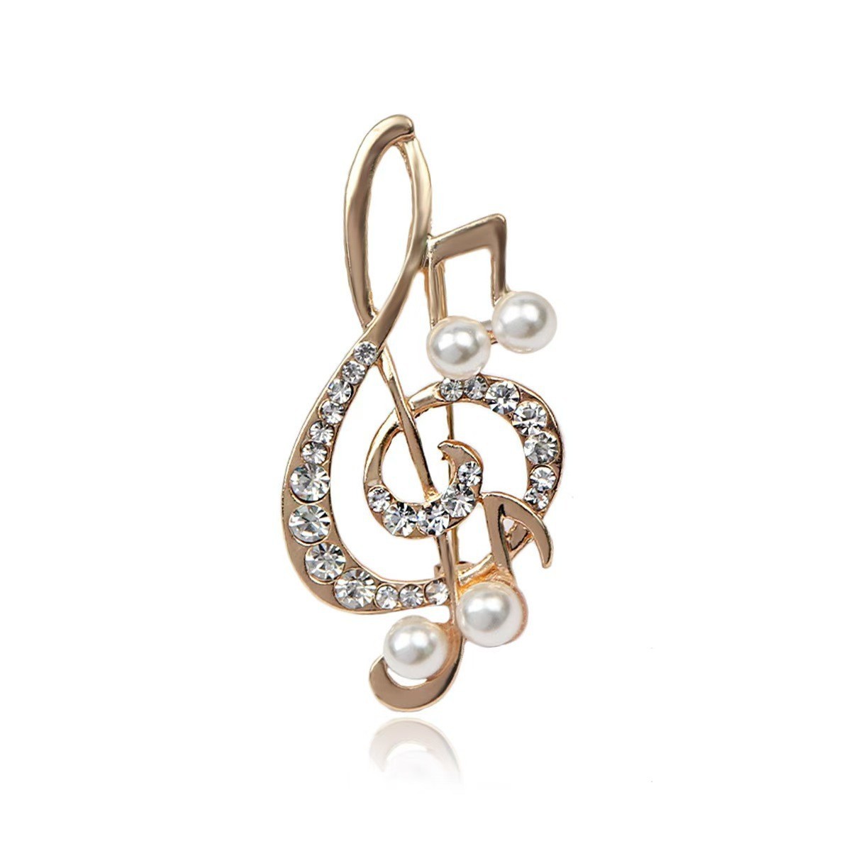 1Pcs Gold Music Note Flower Brooch, Alloy Pearl Pin for Coat Scarf