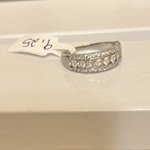 Size 9.25 Half Eternity Band Ring Silver Tone Diamond CZ No Mark