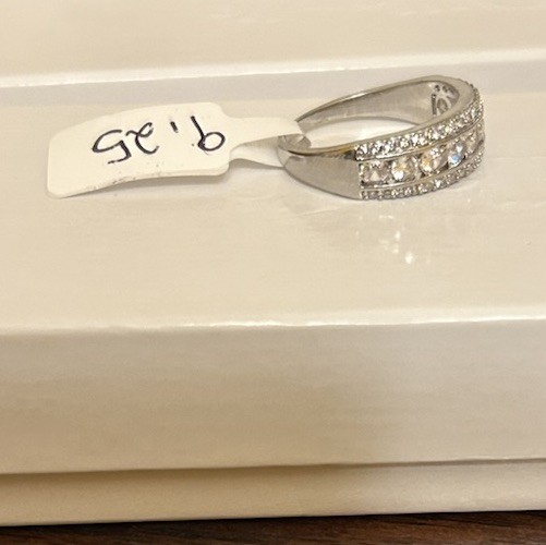 Size 9.25 Half Eternity Band Ring Silver Tone Diamond CZ No Mark