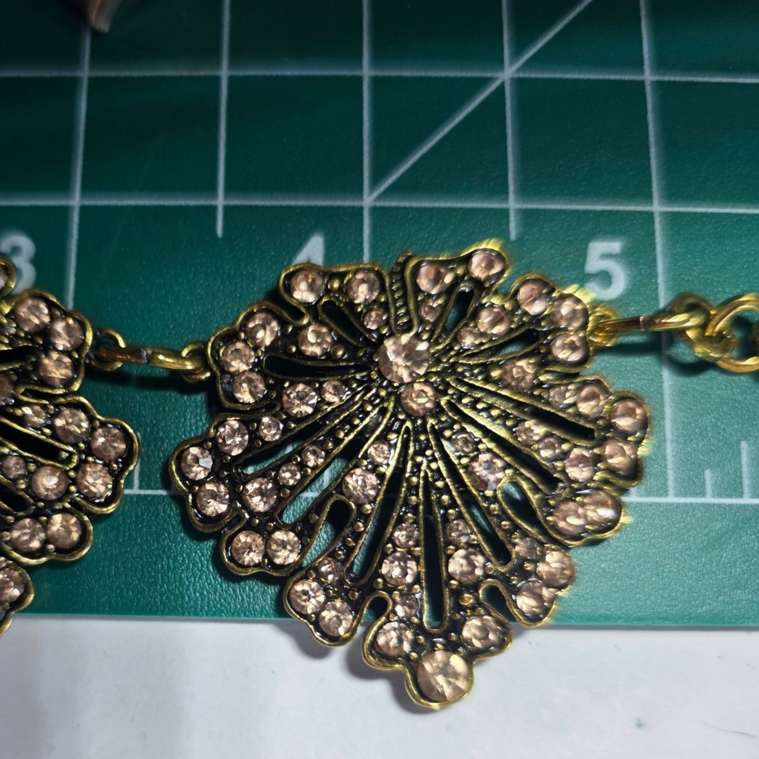 Yochi NY Gold-Tone Crystal Statement Necklace Floral Fan Pendant Womens Jewelry