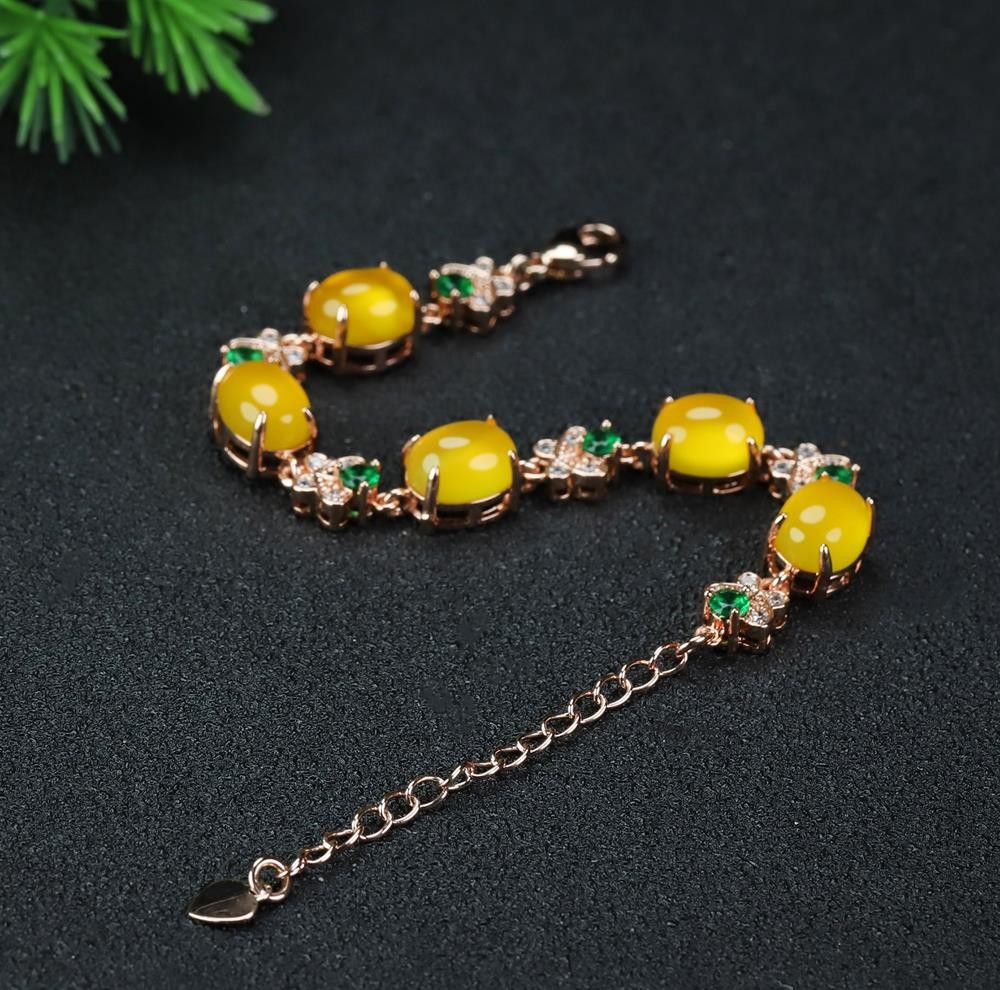 Girl Mothers Lady Women Yellow Jade Beads Bracelet Jewelry Gift Box DD301