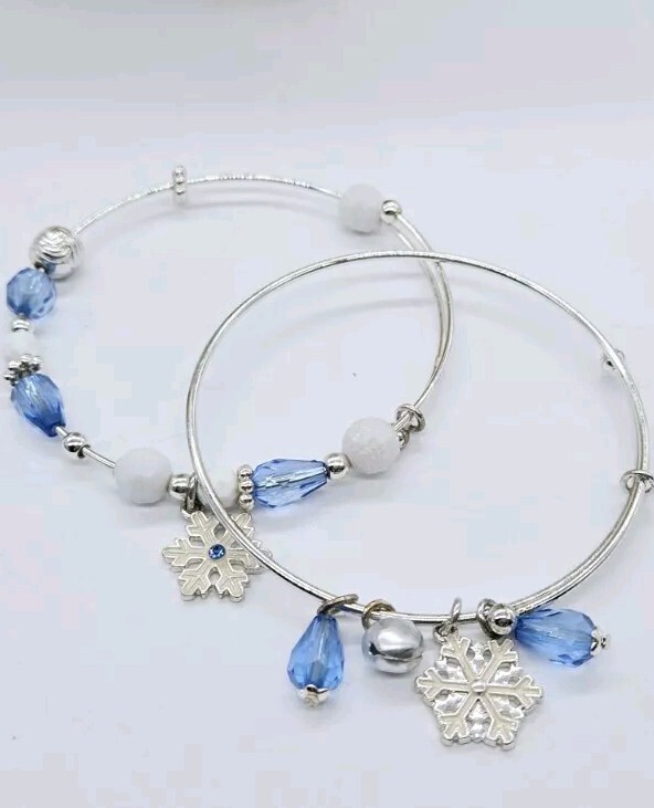 Snowflake Christmas Necklace Bracelet Earring Lot Blue Silver tone Set of 5