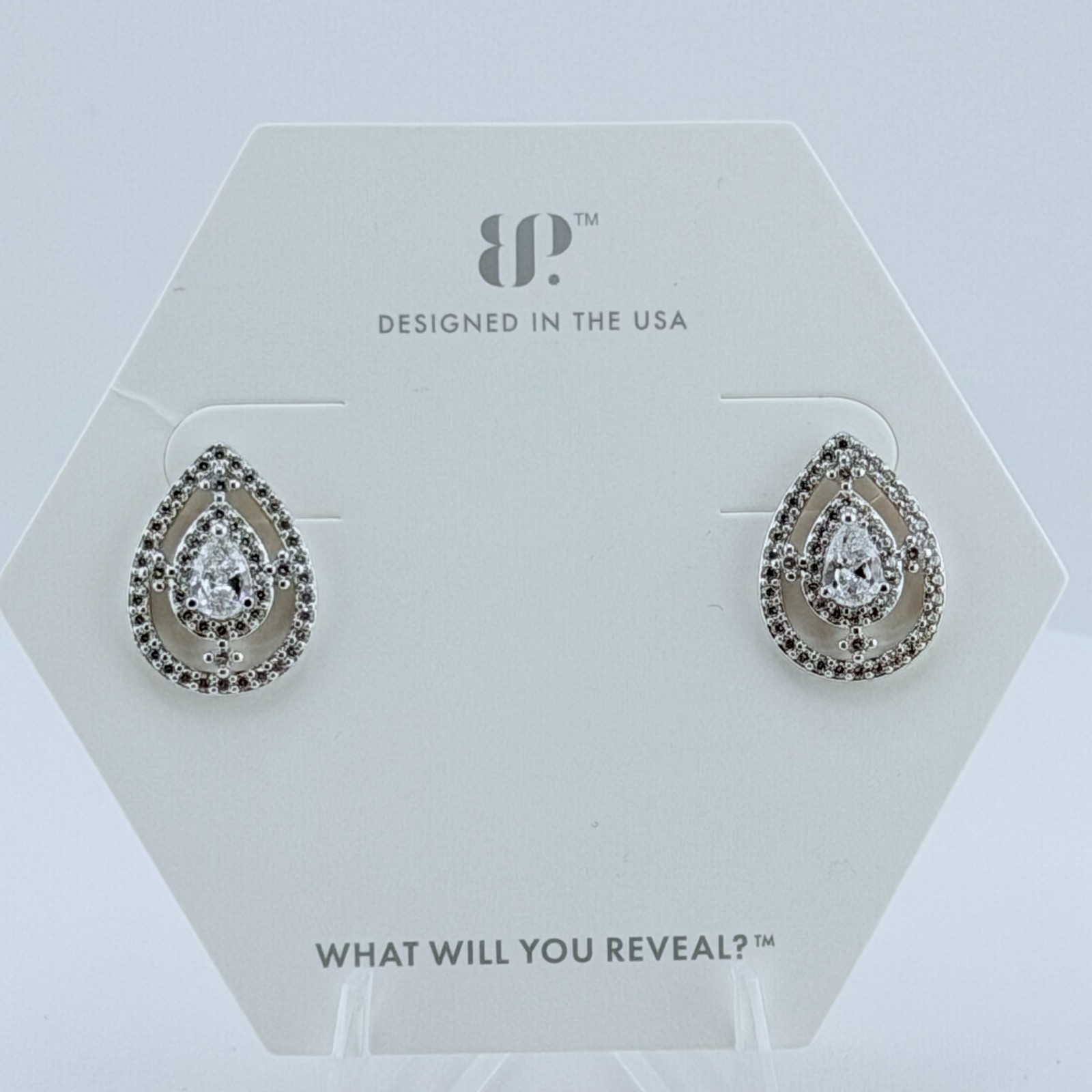 Bomb Party Stud Earrings “My Inner Beauty” Clear CZ on Rhodium