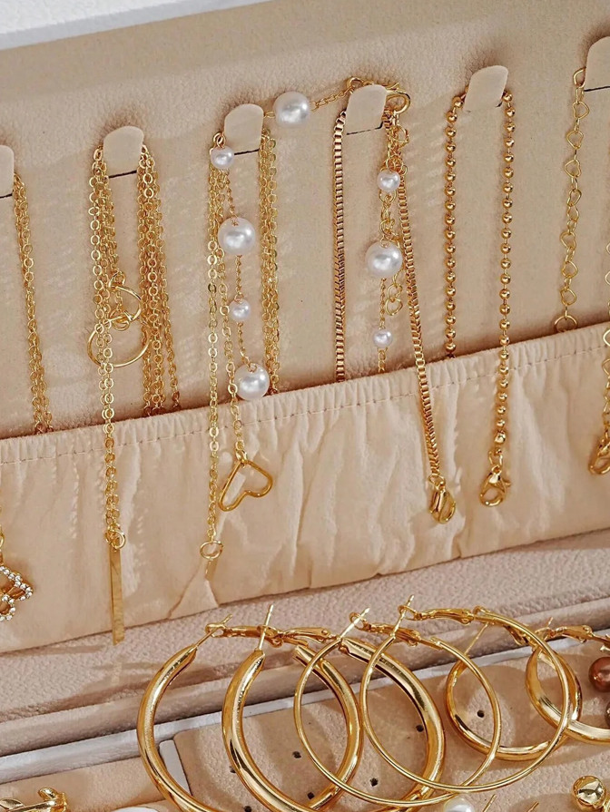 86pcs Elegant Pearl Jewelry Set Necklace Earrings Rings Bracelet Daily Wear Gift