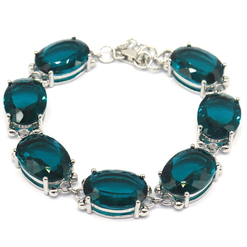 60x30mm Anniversary Flowers 20g London Blue Topaz CZ Bangle Silver Bracelet 7.5″