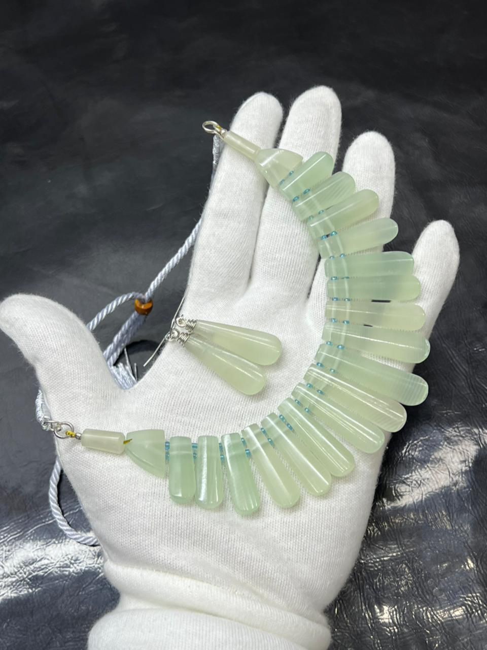 Natural Finger Print Stone Necklace Set 70g High Grade Quality Gemstone Jewelry