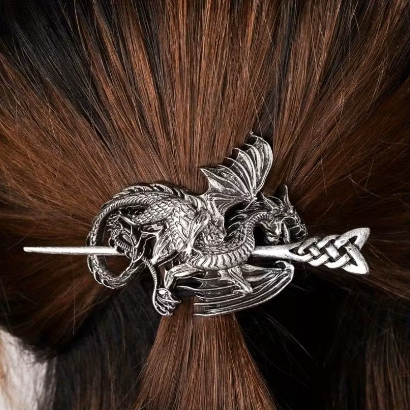 Viking Dragon Hair clip Hair Band Ponytail Holder Women/Men Metal Alloy