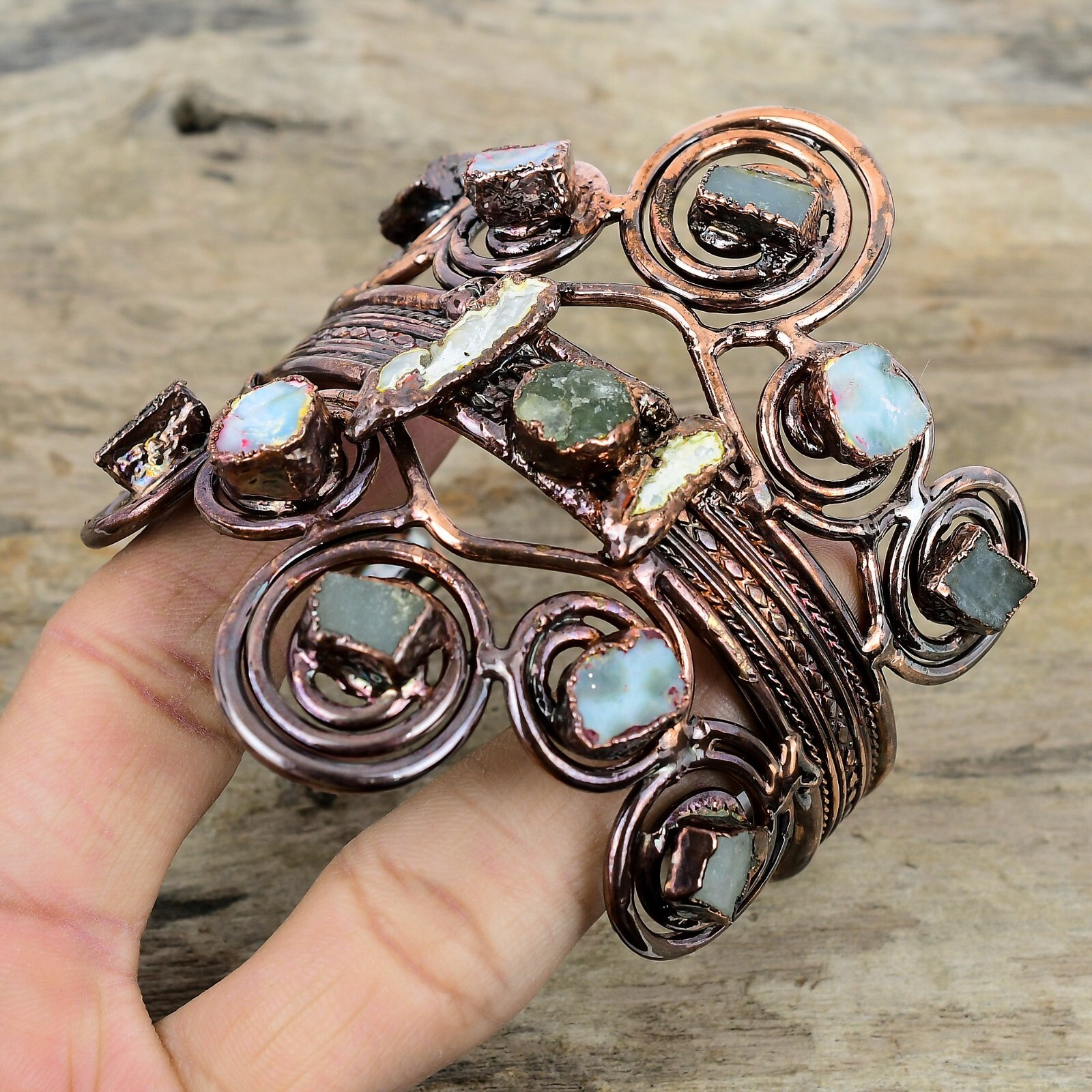 Larimar Rough Jewelry Copper Gift For Love Electroformed Adjustable Bangle