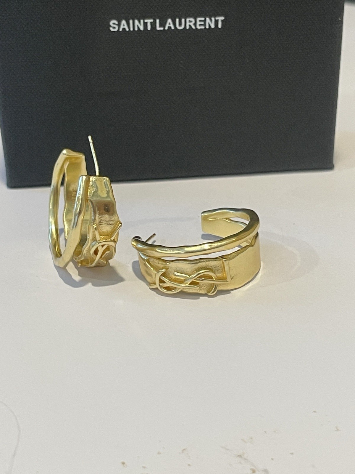 SAINT LAURENT Gold earrings with butterfly brooch