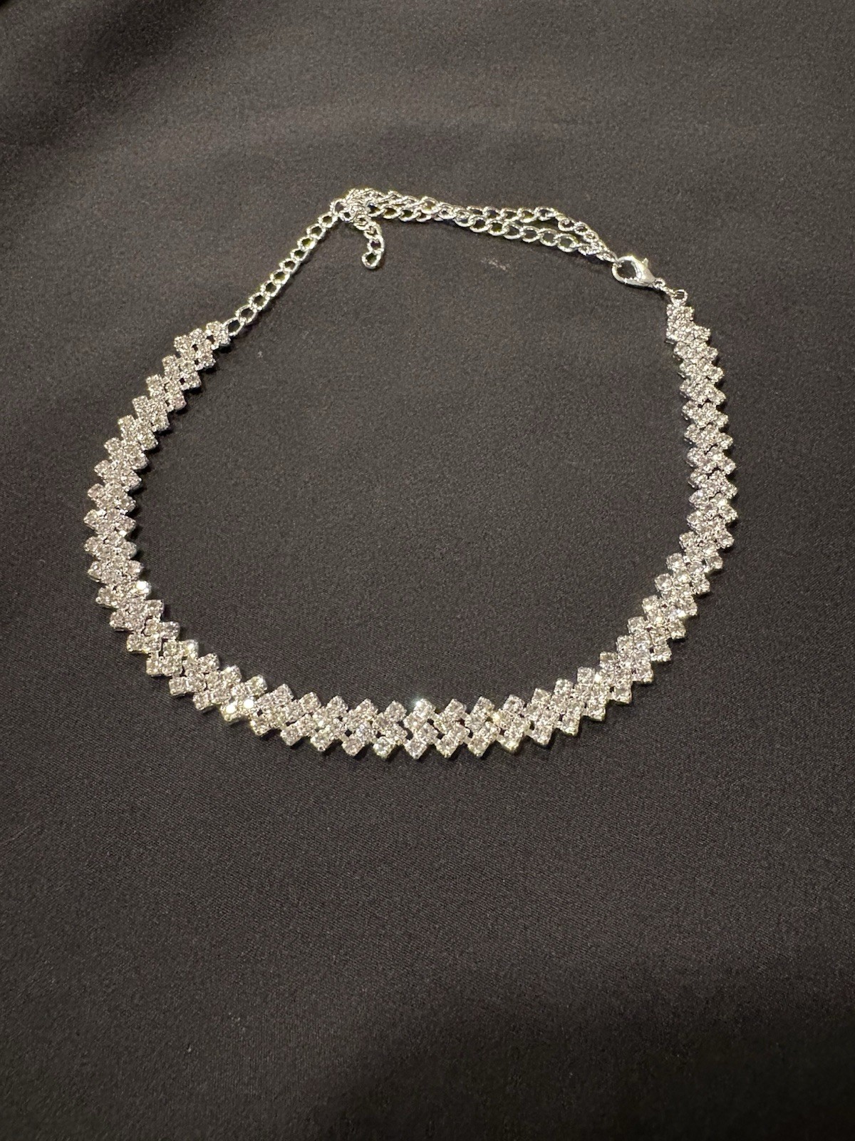 Silver Crystal Tennis Chain Necklace Round Prong Set Lobster Clasp 16.52in