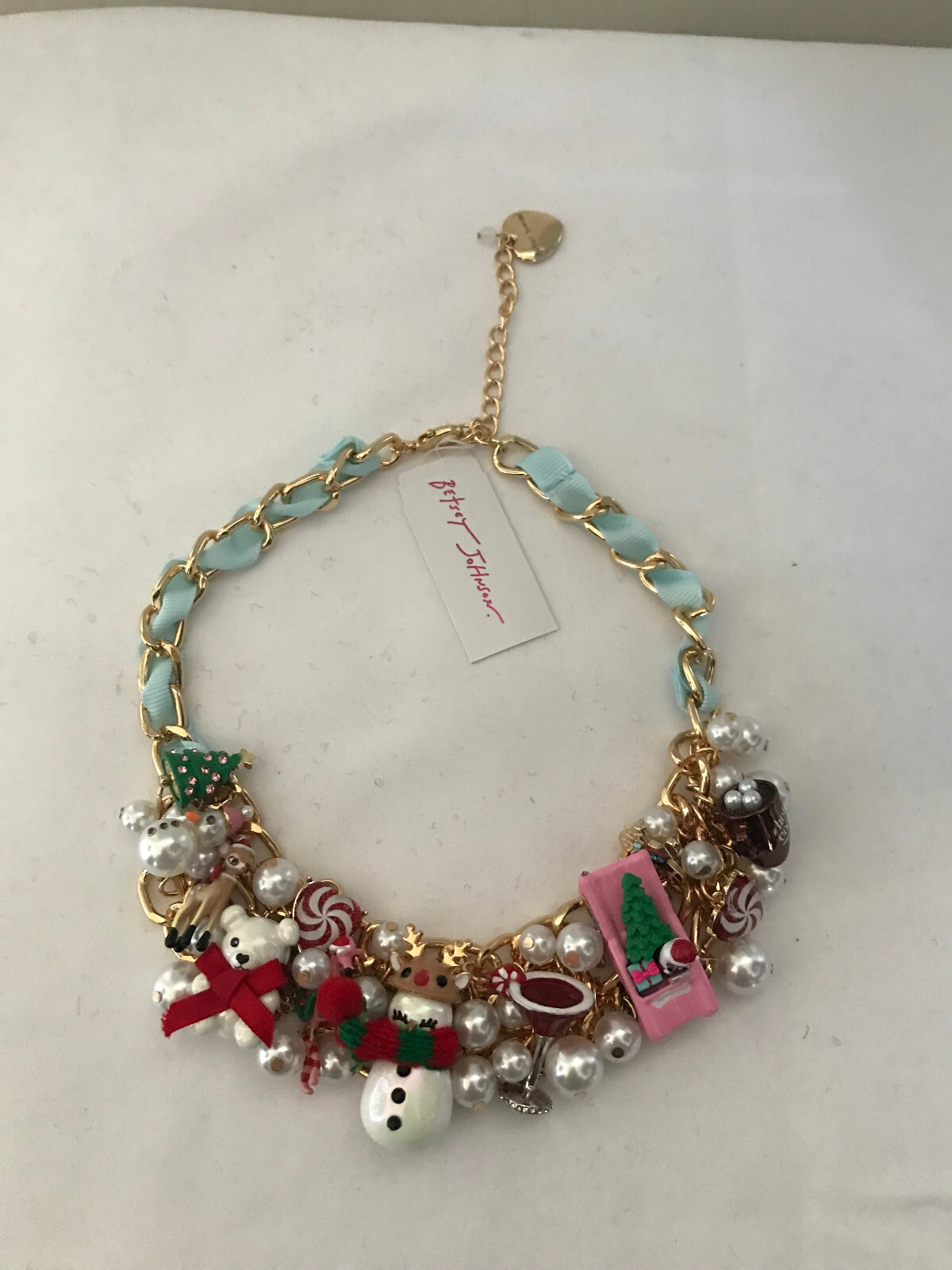 Betsey Johnson Christmas Tree Reindeer Snowman Statement Necklace Earrings New