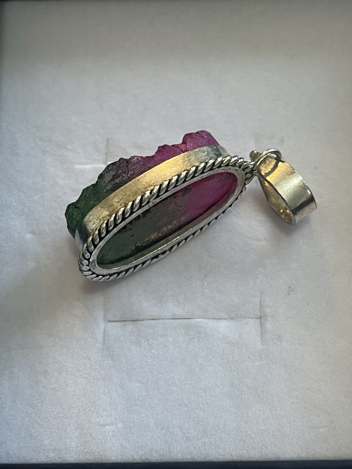 Watermelon Dyed Quartz Silver Plated Pendant Gemstone Jewelry