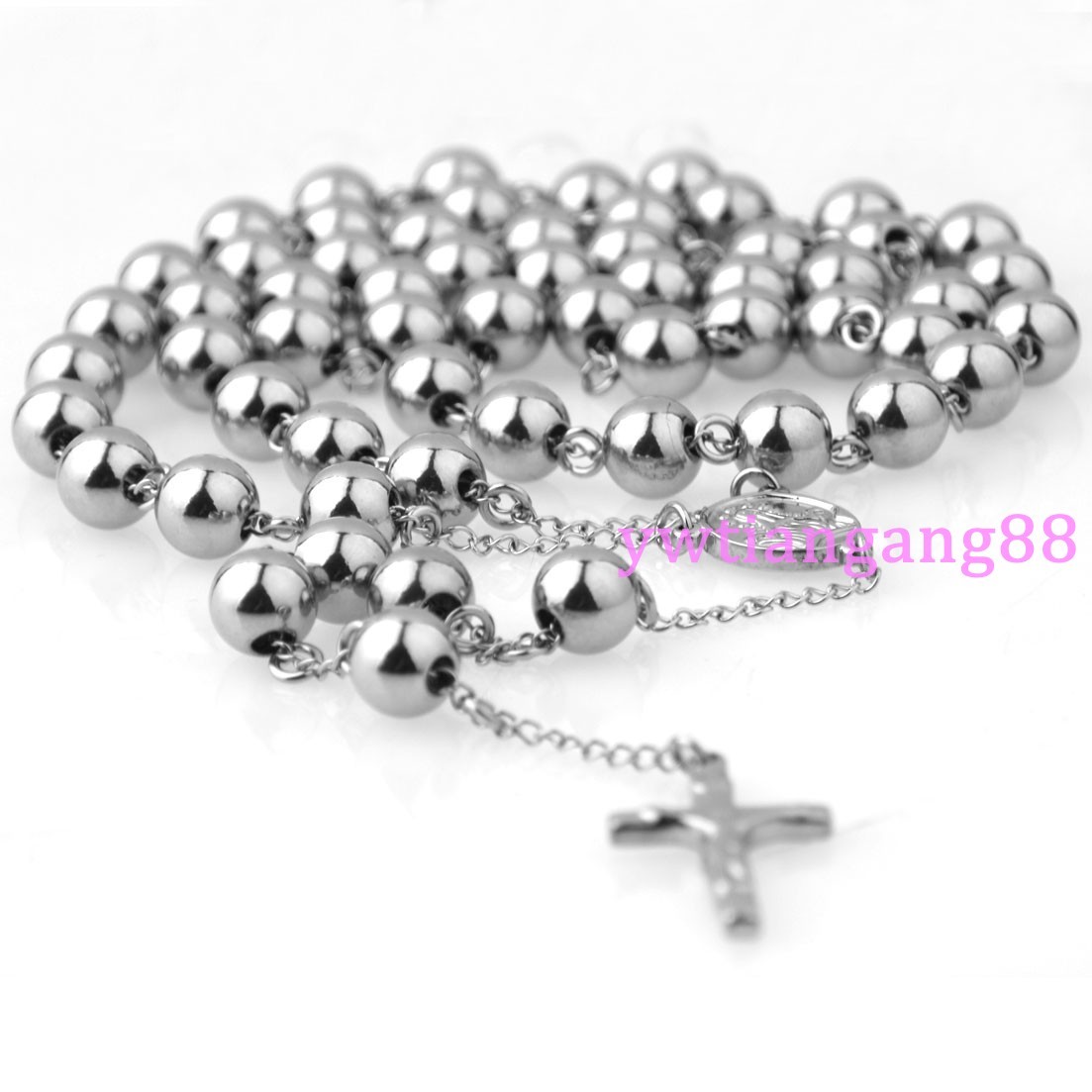 4/6/8/10mm Fashion 316L Stainless Steel Men Women Jesus Rosary Pendant Necklace