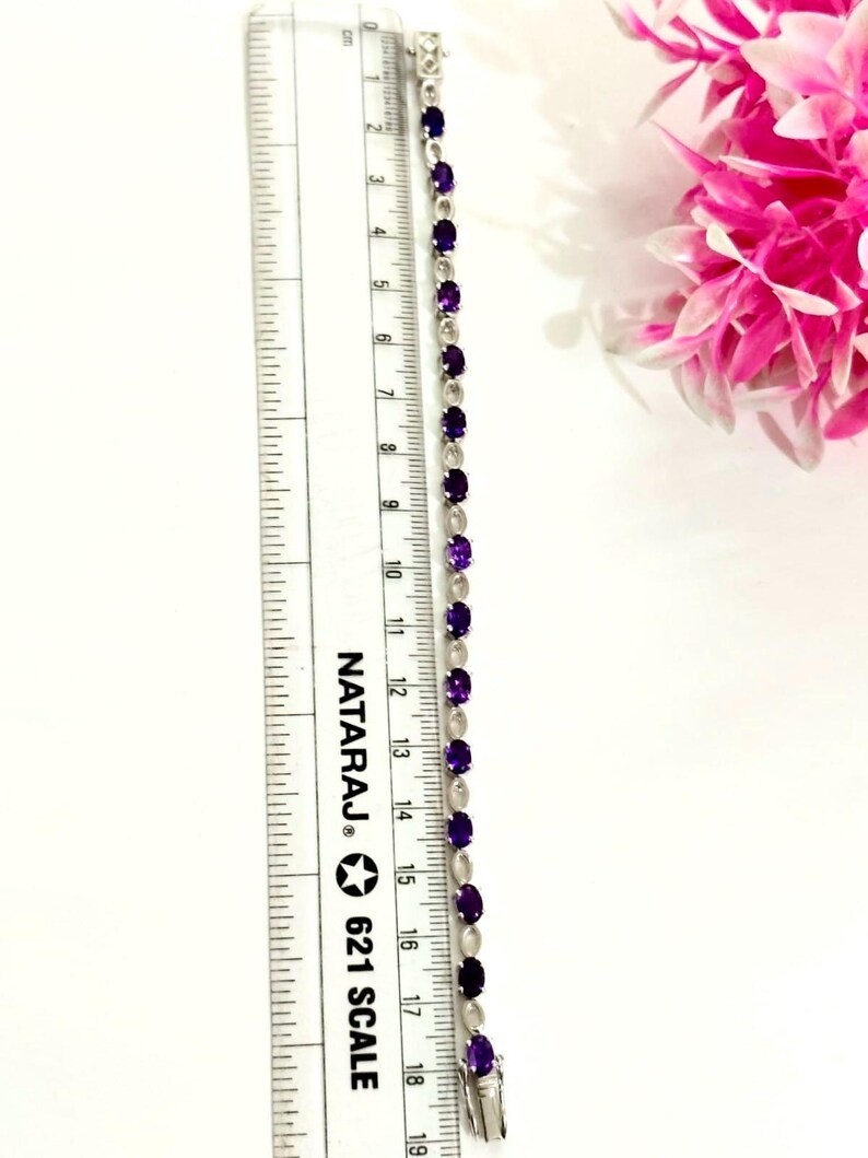Amethyst Tennis Bracelet, 925 Sterling Silver, Natural Oval Gemstone Jewelry