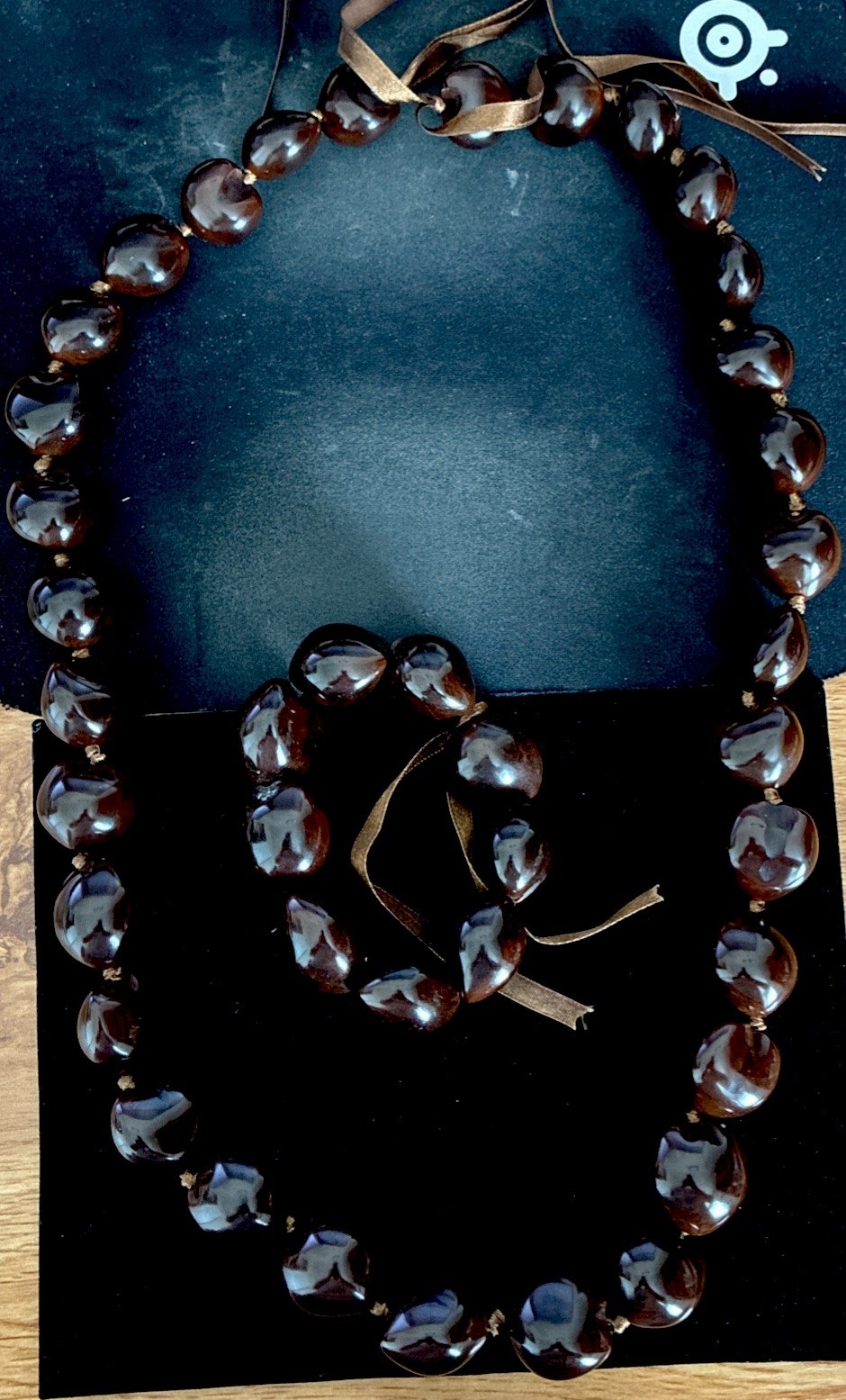 Large Wood Beaded Necklace And Braclet Set